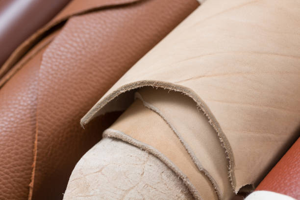 istock Close up osf cutted piece of leather in roll. 1250601379