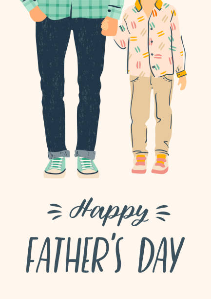 Happy Fathers Day. Vector illustration. Man holds the hand of child. Happy Fathers Day. Vector illustration. Man holds the hand of child. Design element for card, poster, banner, flyer and other use. funny fathers day stock illustrations