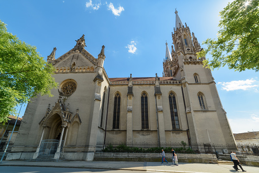 Vrsac, Serbia - June 04, 2020: A magnificent Roman – catholic cathedral dedicated to St Gerhard (serbian: Crkva Svetog Gerharda) was built in 1863.