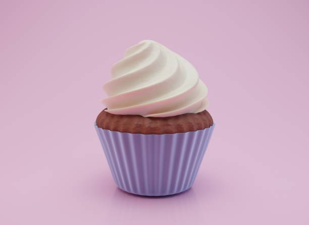 schokoladen-cupcake mit vanillecreme 3d - cupcake cake candy pink stock-fotos und bilder