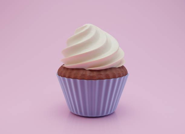 cupcake de chocolate con crema de vainilla 3d - chocolate chocolate candy cupcake pink fotografías e imágenes de stock