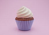 Chocolate cupcake with vanilla cream 3d