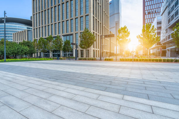 istock empty brick floor with cityscape and skyline 1250608633