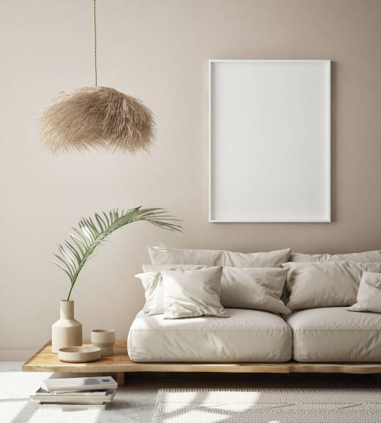 istock mock up poster frame in modern interior background, scandinavian style, 3D render 1250608875