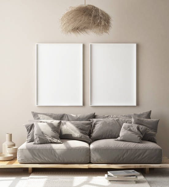 istock mock up poster frame in modern interior background, scandinavian style, 3D render 1250608887