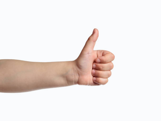 istock Kid hand show thumbs up sign. Like symbol 1250608919