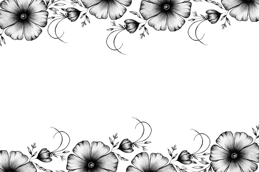 Ilustración de Borde Floral Vintage En Dibujo A Lápiz Decoraciones De  Flores Diseño De Marco Floral Blanco Y Negro Para Tarjetas Día De Las  Madres Invitaciones y más Vectores Libres de Derechos