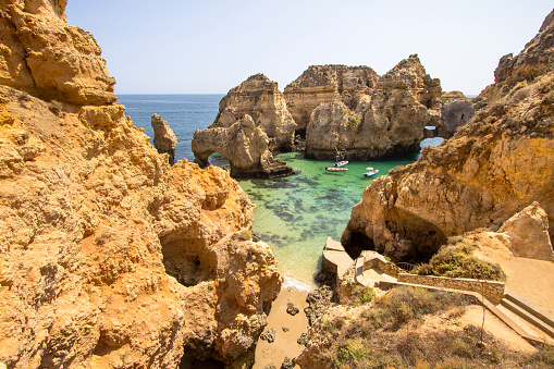 Beautiful view of cliffs of the Ponta da Piedade on Algavre coast, Portugal