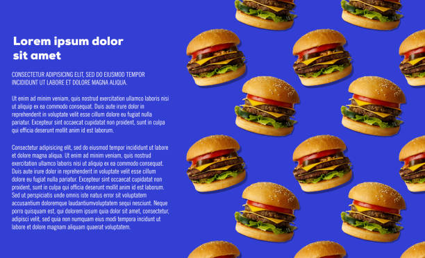 istock pattern and burgers on a blue background. Place for text 1250611902