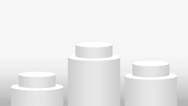 istock pedestal cylinder circle 3 steps for cosmetics showcase, podium circle stage white grey and silver color, platform three steps and advertising copy space, podium round five layers of product display 1250613987
