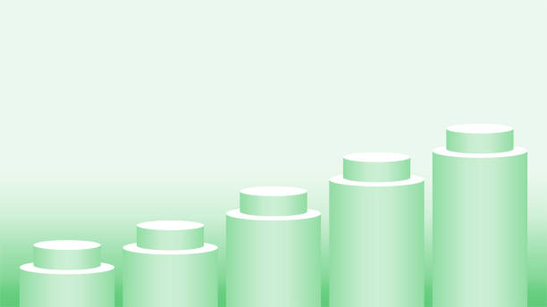 istock pedestal cylinder circle green pastel color for cosmetics showcase, podium circle stage green soft color, platform 5 steps and advertising copy space, podium round five layers of product display 1250615524