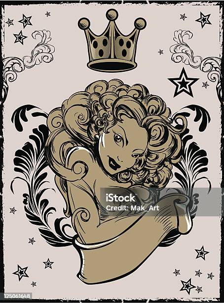 Girl Stock Illustration - Download Image Now - Pin-Up Girl, Crown - Headwear, Tattoo