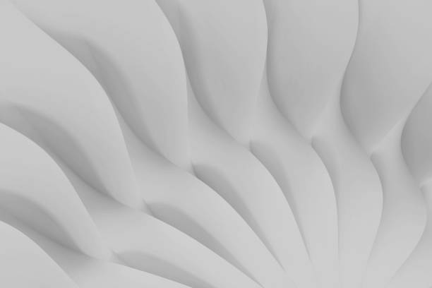 istock Modern abstract parametric three-dimensional background of a set of wavy white three-dimensional petals converging in a cent. 3D illustration 1250618308