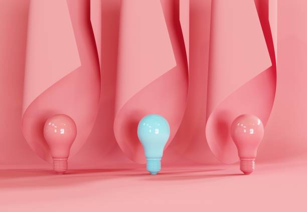 istock blue light bulb on pink background with pink curve shape. 3D Render. 1250618470