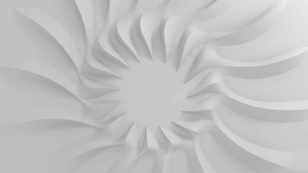 istock Modern abstract parametric three-dimensional background of a set of wavy white three-dimensional petals converging in a cent. 3D illustration 1250618495