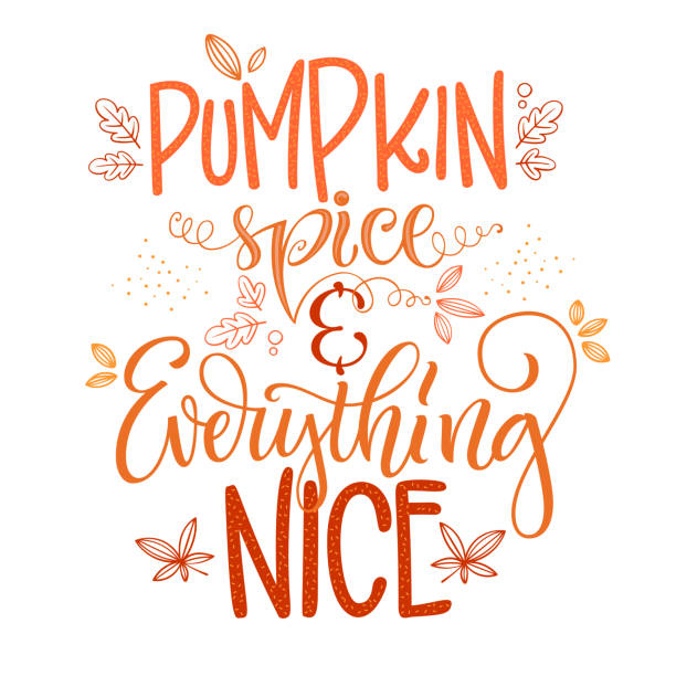 przyprawa dyniowa i wszystko ładne - cytat. jesienny sezon przyprawy dyni ręcznie rysowane frazy napis. - pumpkin latté coffee spice stock illustrations