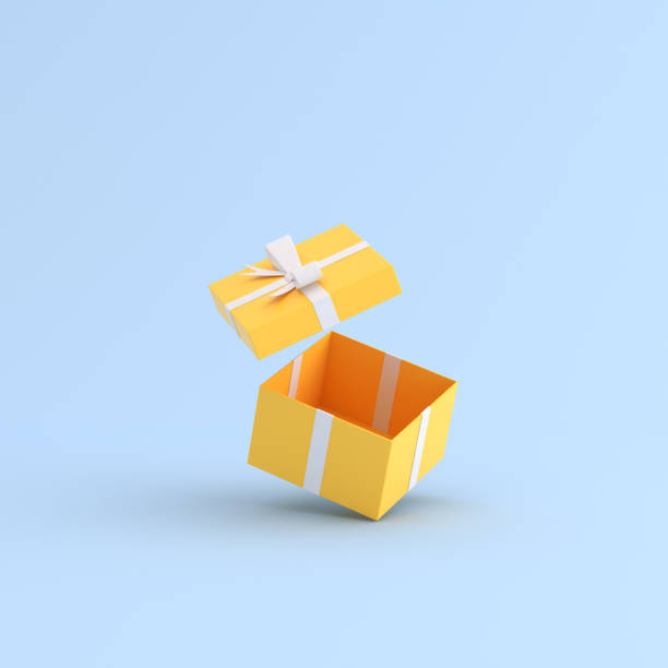 istock Mock up of open gift box on yellow background. 3D rendering. 1250619379