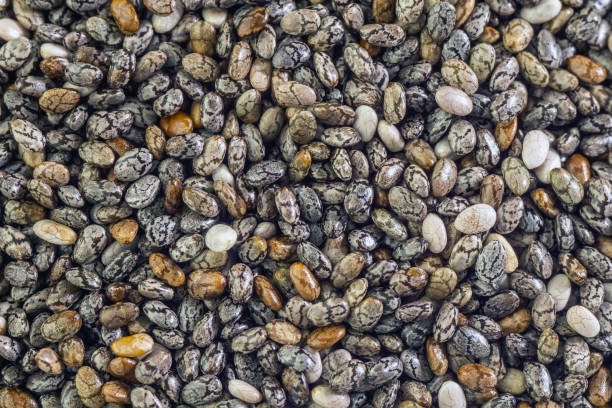 istock Chia seeds close up macro background texture 1250621153