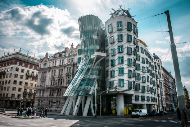 Front View Of Dancing House In Prague, Czech Republic Prague, Czech Republic - 16th of April, 2017. A Front view of Dancing House. dancing house prague stock pictures, royalty-free photos & images