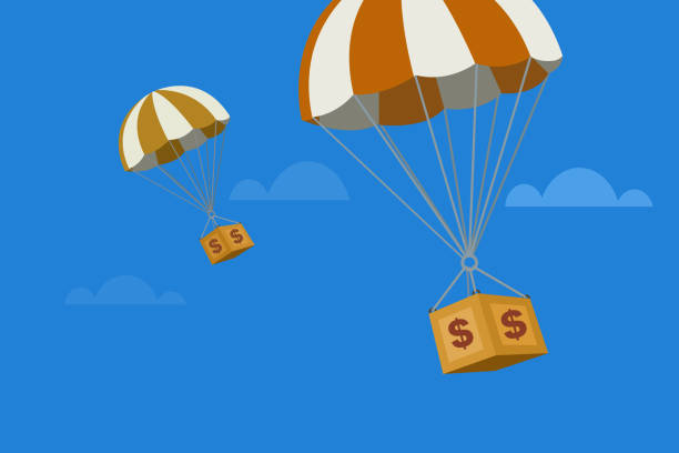 heißluftballons transportieren geldkisten in den himmel - chest fly stock-grafiken, -clipart, -cartoons und -symbole