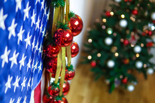 istock American flag and christmas tree background 1250626209