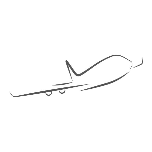 ilustrações, clipart, desenhos animados e ícones de gráficos vetoriais. desenho criativo de um avião. - sketch symbol drawing illustration and painting