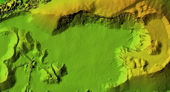 DEM - digital elevation model. Product made after processing pictures taken from a drone. It shows mine area and aggregate storage