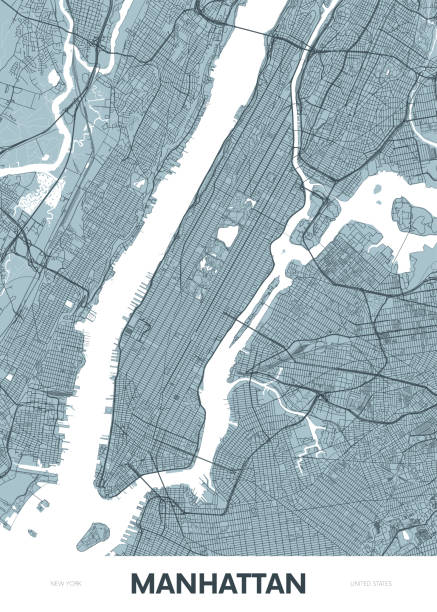 ilustrações, clipart, desenhos animados e ícones de mapa detalhado do bairro de manhattan nova york, plano de rua da cidade vetorial colorida, pôster de viagem imprimível ou cartão postal - aerial view manhattan new york city new york state