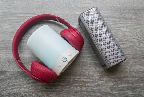 close up wireless headphone with bluetooth speaker lighting function for music connections