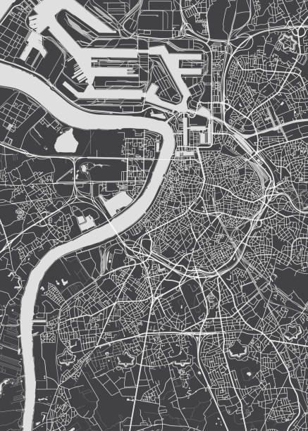ilustrações de stock, clip art, desenhos animados e ícones de city map antwerp, monochrome detailed plan, vector illustration - antuerpia
