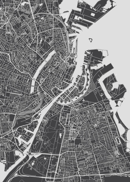 bildbanksillustrationer, clip art samt tecknat material och ikoner med stadskarta köpenhamn, svartvit detaljplan, vektorillustration - copenhagen