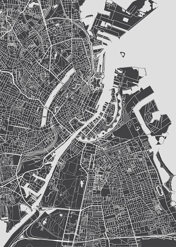 City map Copenhagen, monochrome detailed plan, vector illustration