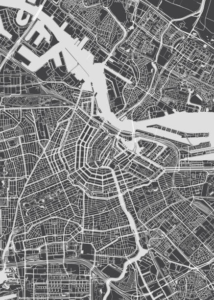 都市地図 アムステルダム、モノクロ詳細計画、ベクトルイラスト - amsterdam点のイラスト素材／クリップアート素材／マンガ素材／アイコン素材