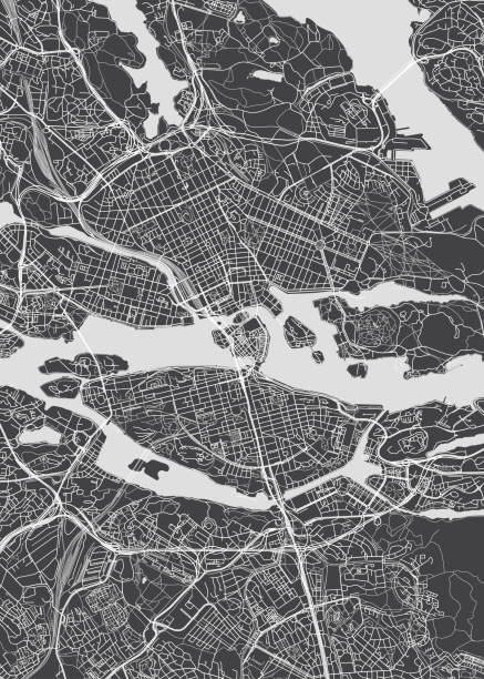 ilustrações de stock, clip art, desenhos animados e ícones de city map stockholm, monochrome detailed plan, vector illustration - stockholm