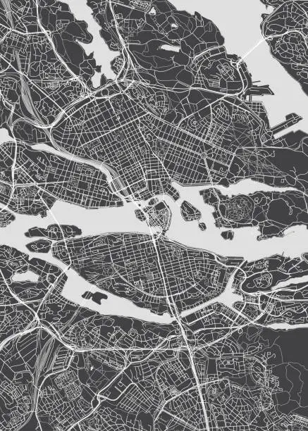 Vector illustration of City map Stockholm, monochrome detailed plan, vector illustration