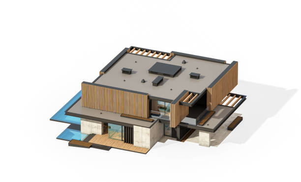 istock 3d rendering of modern house with wood plank facade isolated on white 1250633142