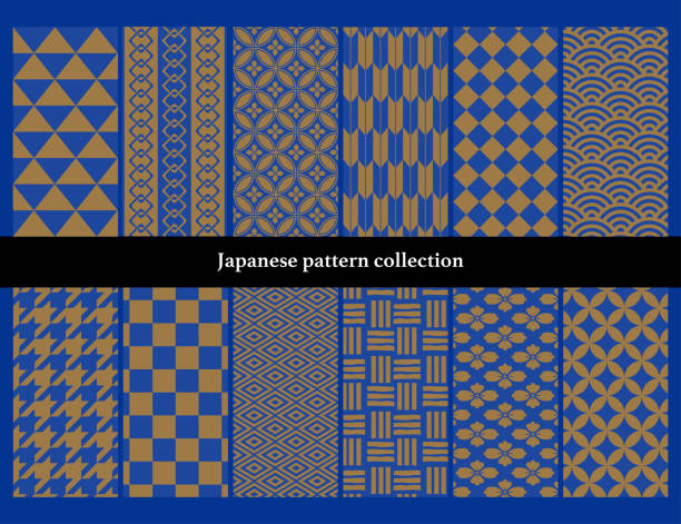 illustrazioni stock, clip art, cartoni animati e icone di tendenza di set di motivi continui tradizionali giapponesi n. 1: molta area di pittura. - houndstooth