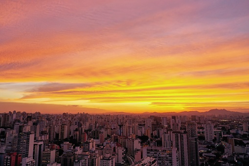 Panoramic view of sunset in the city life scene. Great landscape.