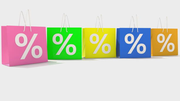 istock Shopping bags with percent concept 1250639849