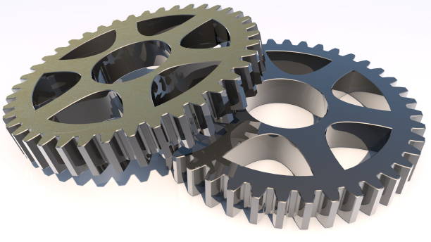 istock Two metal gears on white background 1250639996