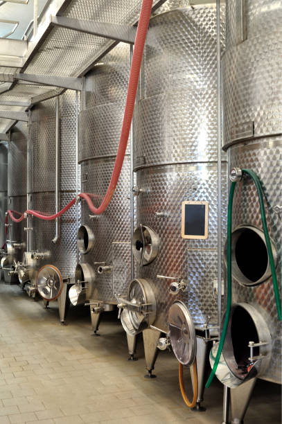 istock Metal tanks for wine fermentation at the manufacture 1250640007