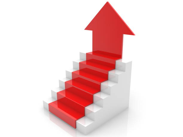 istock Stairs with red arrow concept 1250640029