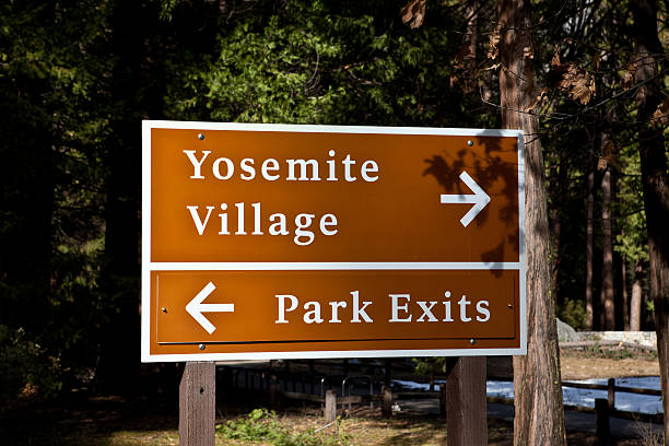 Yosemite, USA - April, 2nd 2013:The entrance gate and sign of Yosemite National Park in California