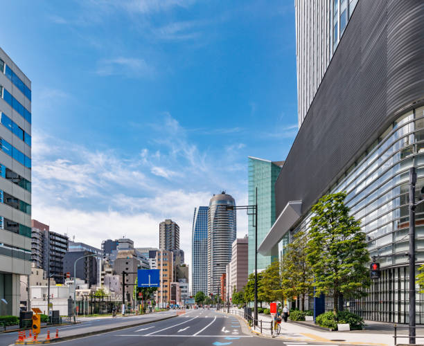 Skyscrapers in Tokyo with beautiful fresh green