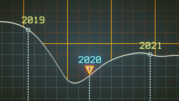 illustrazioni stock, clip art, cartoni animati e icone di tendenza di design semplice del grafico a linee pixelate incentrato sullo sviluppo finanziario ed economico intorno all'anno 2020 - stock market data finance chart home finances