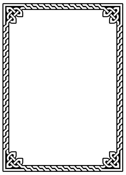 ilustraciones, imágenes clip art, dibujos animados e iconos de stock de diseño del marco del ractangle del vector celta irlandés - tarjeta de felicitación tradicional y patrón de invitaiton - celtic culture tied knot frame braided