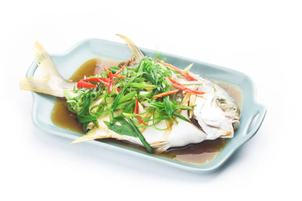 istock Fresh seafood steamed fish - Steamed Gold pomfret 1250651233