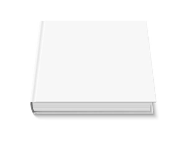 ilustrações, clipart, desenhos animados e ícones de mockup de livro de capa dura quadrado branco fechado isolado - paperback white background book front view