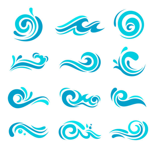 blaue wellen set - wave stock-grafiken, -clipart, -cartoons und -symbole