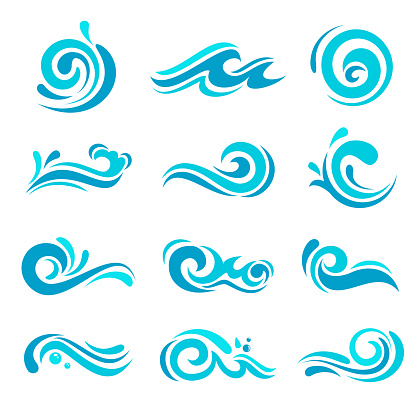 Vector illustration of the blue waves set.